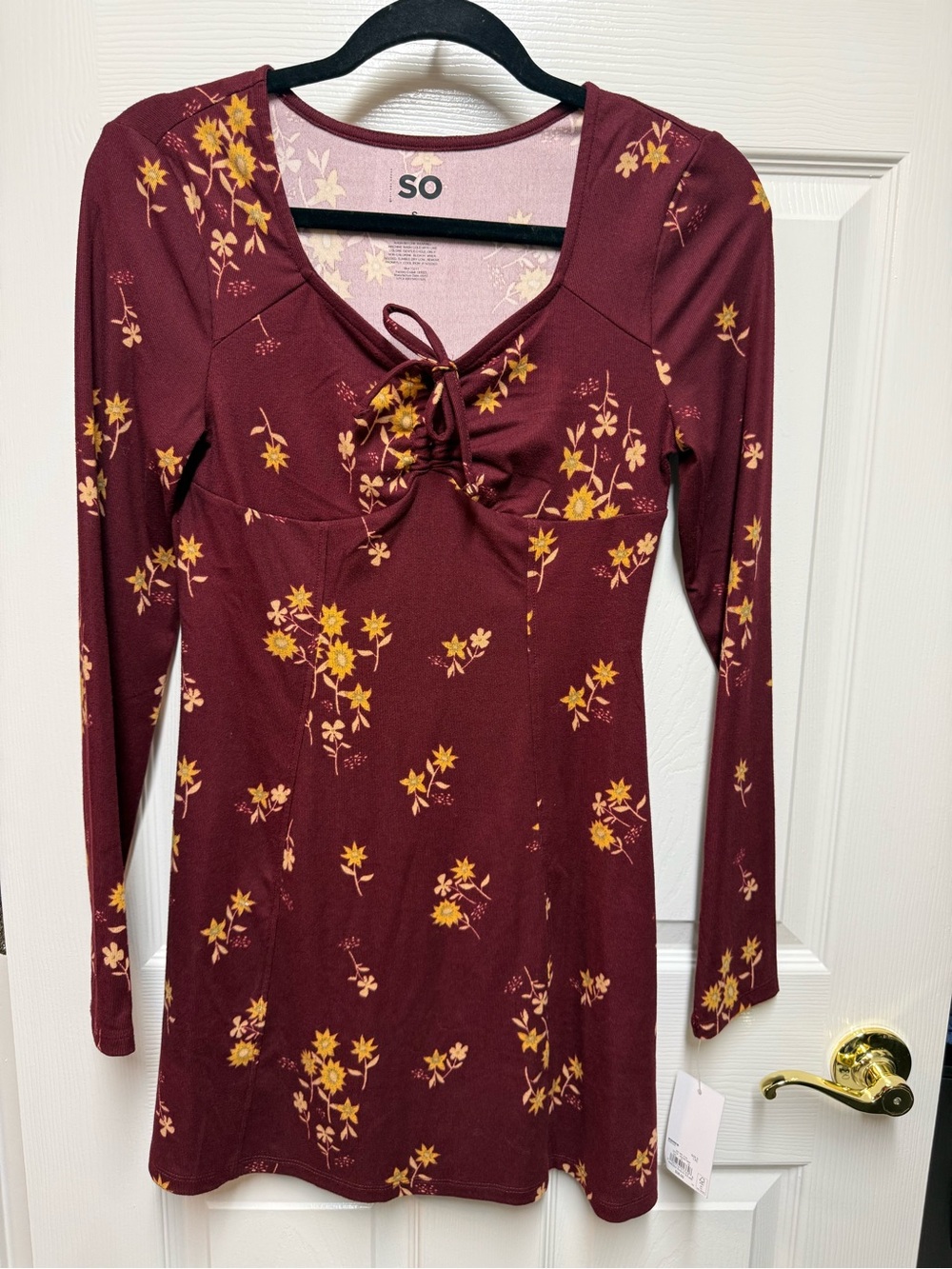 SO NWT Burgundy Floral Tie Front Fit & Flare Dress Small Y2K